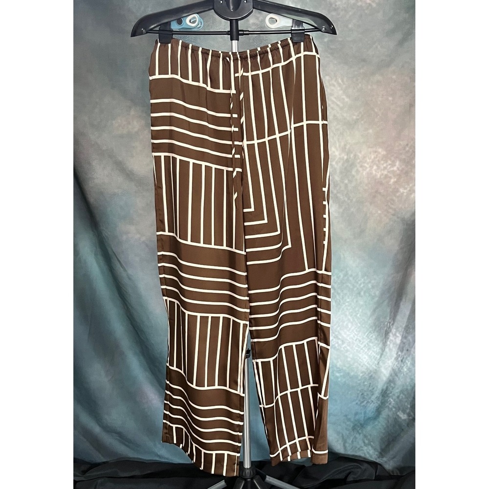 Rails Domani Women's Satin Brown & White Geometric Print Wide Leg Size‎ Large